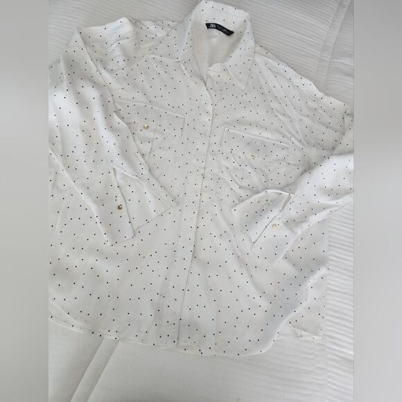 Zara front pockets button down polka-dot shirt blouse - Picture 7 of 7